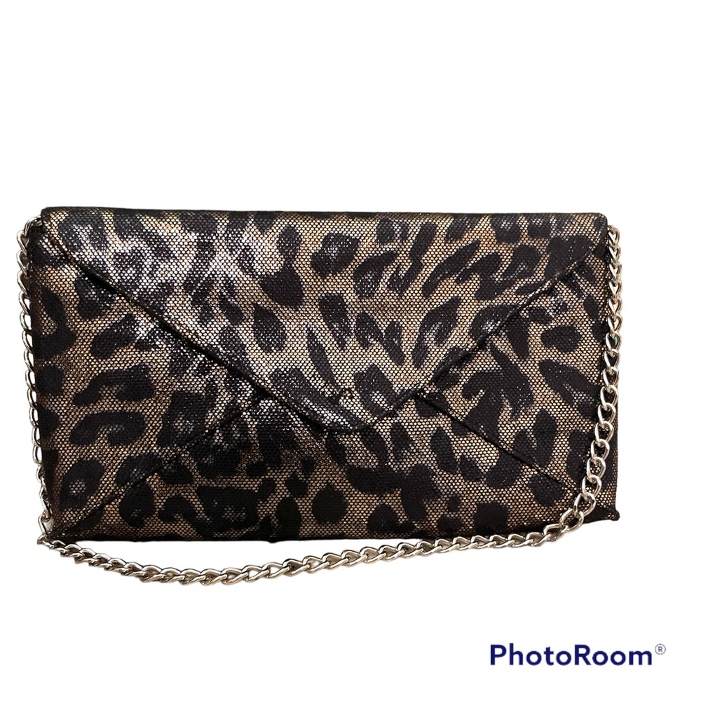 KENNETH COLE REACTION Metallic Leopard Print Envelope Clutch
